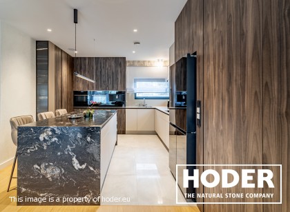 KÜCHENARBEITSPLATTE  Granite Satinato 464 and Waschtischplaten quartz conglomerate 8000, 2001, 505 and marmor 129